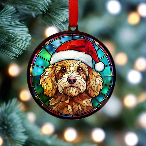 Cockapoo Golden in Santa Hat Suncatcher Decoration